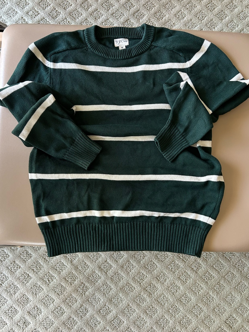 J. Crew Men’s Dark Green Striped Knit Sweater - Classic Crewneck